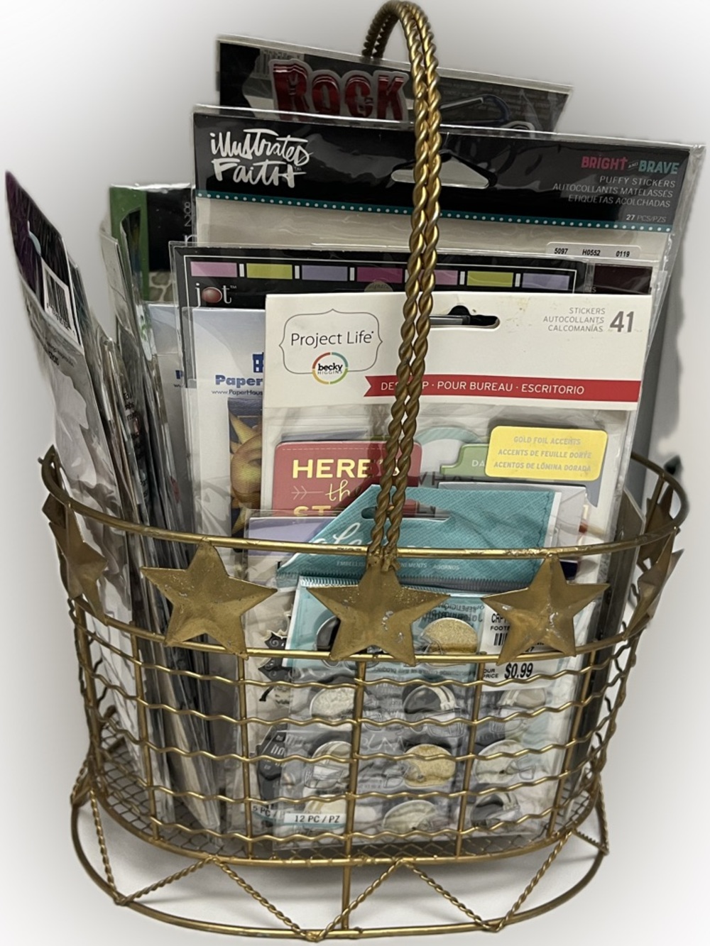 Scrapbook Lovers! Vintage Basket full of Stickers